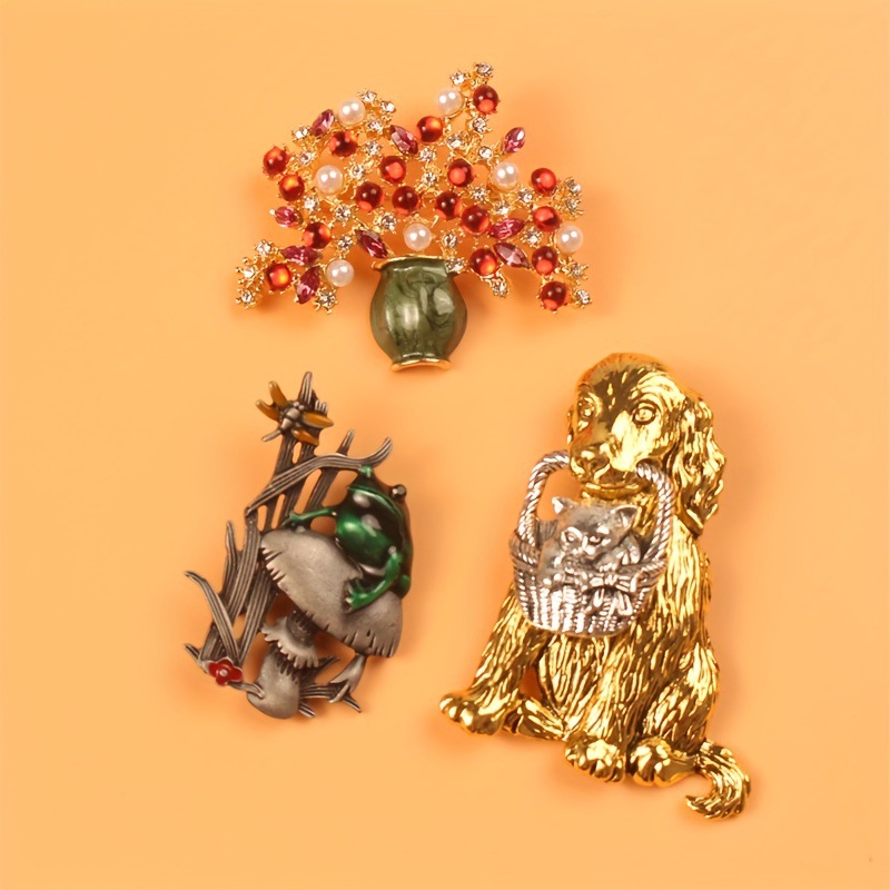 Vintage Animal Brooch Dog Cat  - огляд і ціна Flower Frog Pin